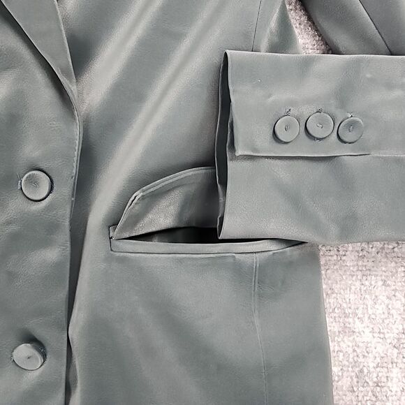 BLANKNYC Blazer Womens Small Green Vegan Faux Leather Double Breasted Pockets - Picture 12 of 16